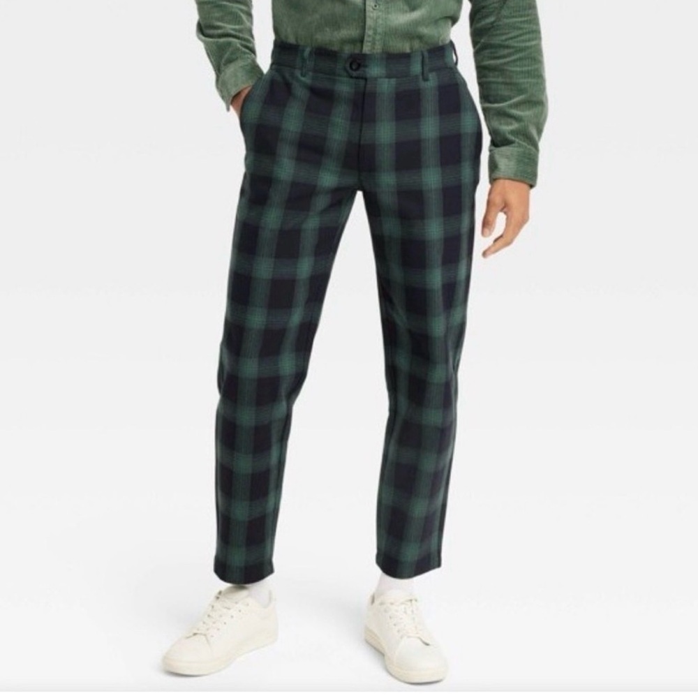 🌺NWT-HOUSTON WHITE TAILORED WAISTBAND STRAIGHT LEG PLAID TROUSERS